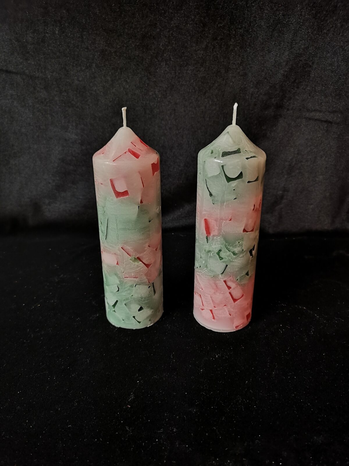 Cylinder Candle (Red & Green Mosaic)
